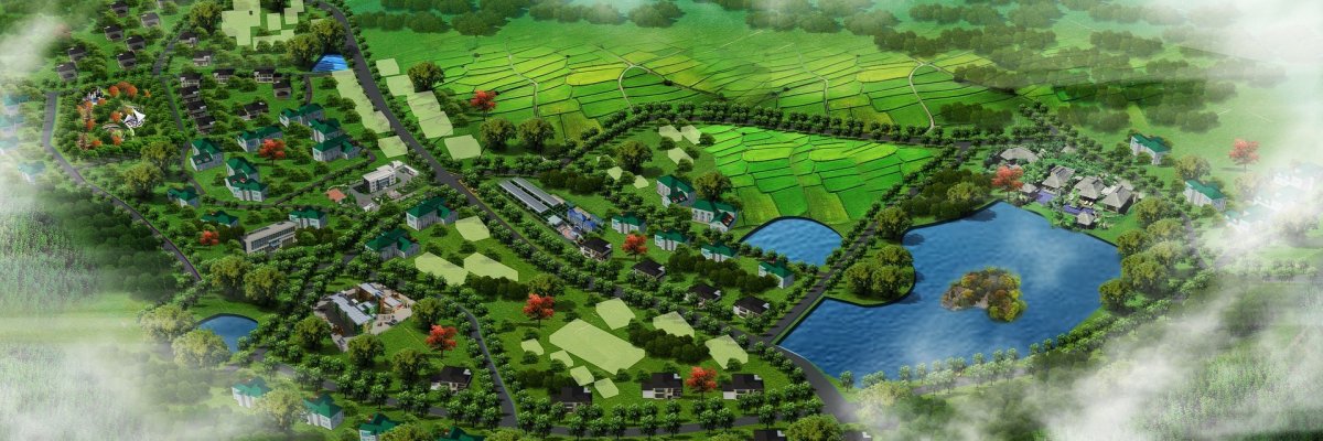 Landschaftsplanung Modell mit viel Grün und Seen