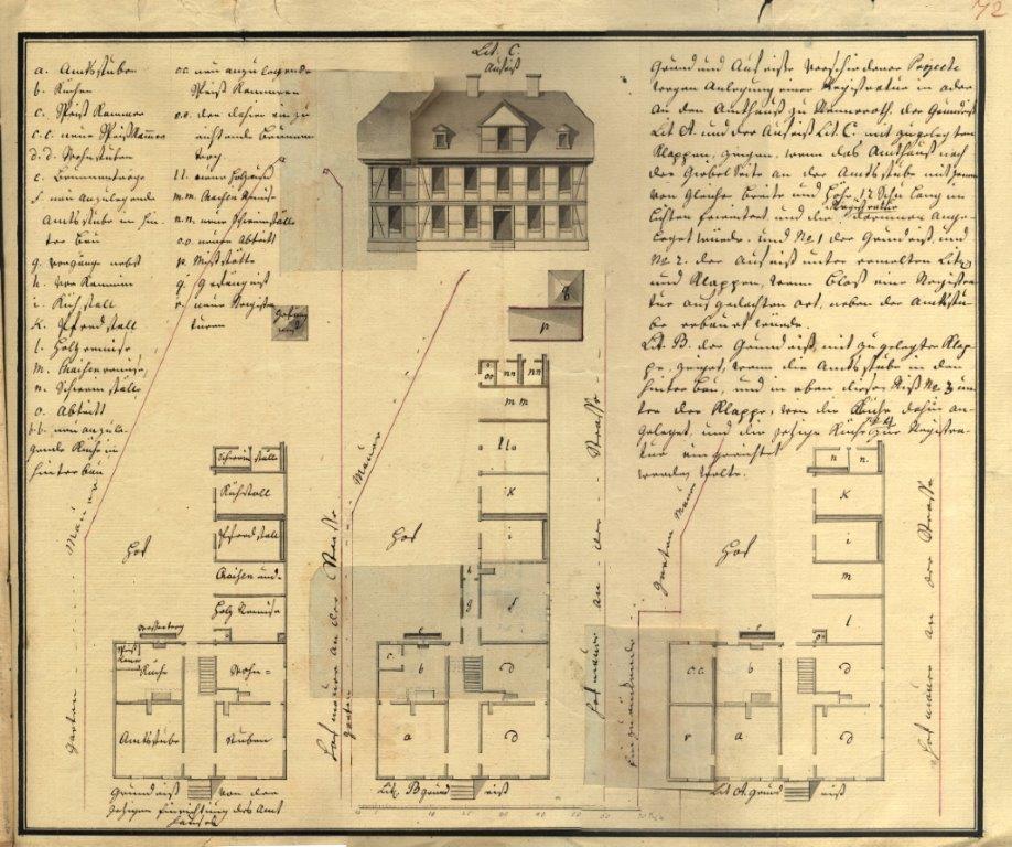 Ansicht des ersten Amtshauses 1775/76 nach HHSAW 172, 2778, 2